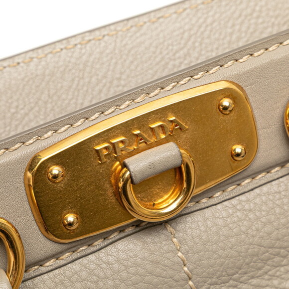 PRADA Gray Leather Shoulder Bag